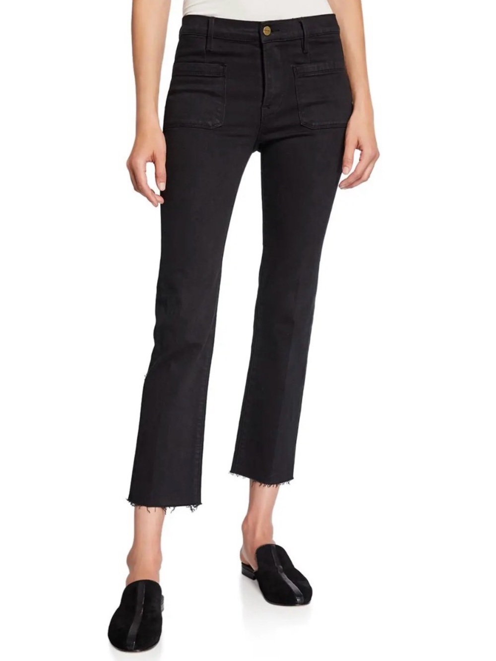 Anthropologie Frame Denim Le Bardot Straight high rise black jeans patch pockets